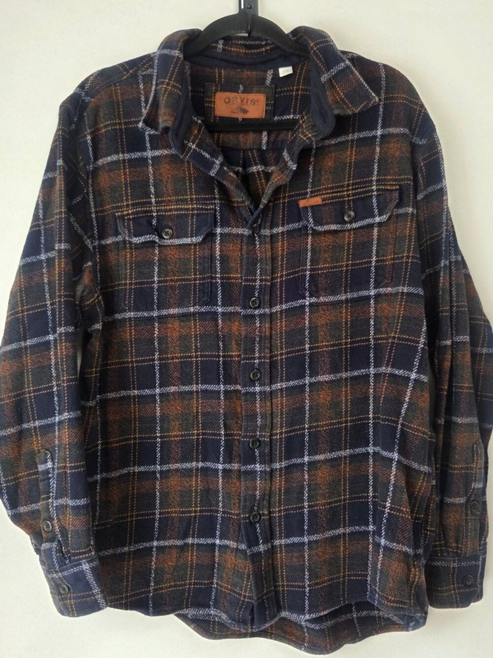 Orvis Plaid Flannel Shacket Long Sleeve Shirt Jacket Navy Blue Men's L